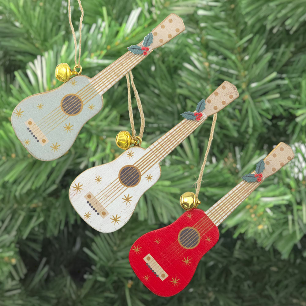 Wooden Guitar | Hanging Christmas Decoration | Single | Gisela Graham