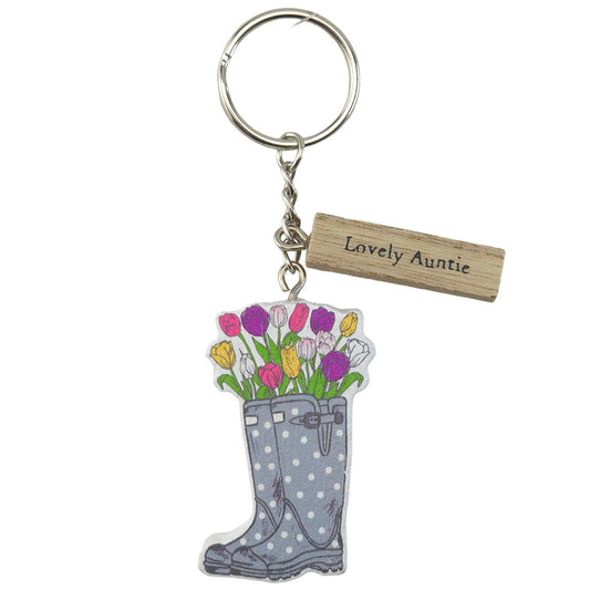 LOVELY AUNTIE | Floral Welly Boot Keyring | Mini Gift | Cracker Filler