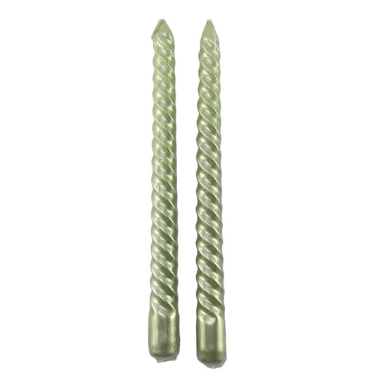 Metallic Sage Green | Twist Taper Dinner Candles | Box of 2 | Gisela Graham