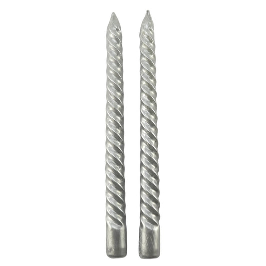 Metallic Silver | Twist Taper Dinner Candles | Box of 2 | Gisela Graham