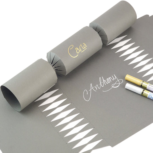 Deep Grey | 12 Personalise Your Own Crackers | Make & Fill Your Own | With Pen