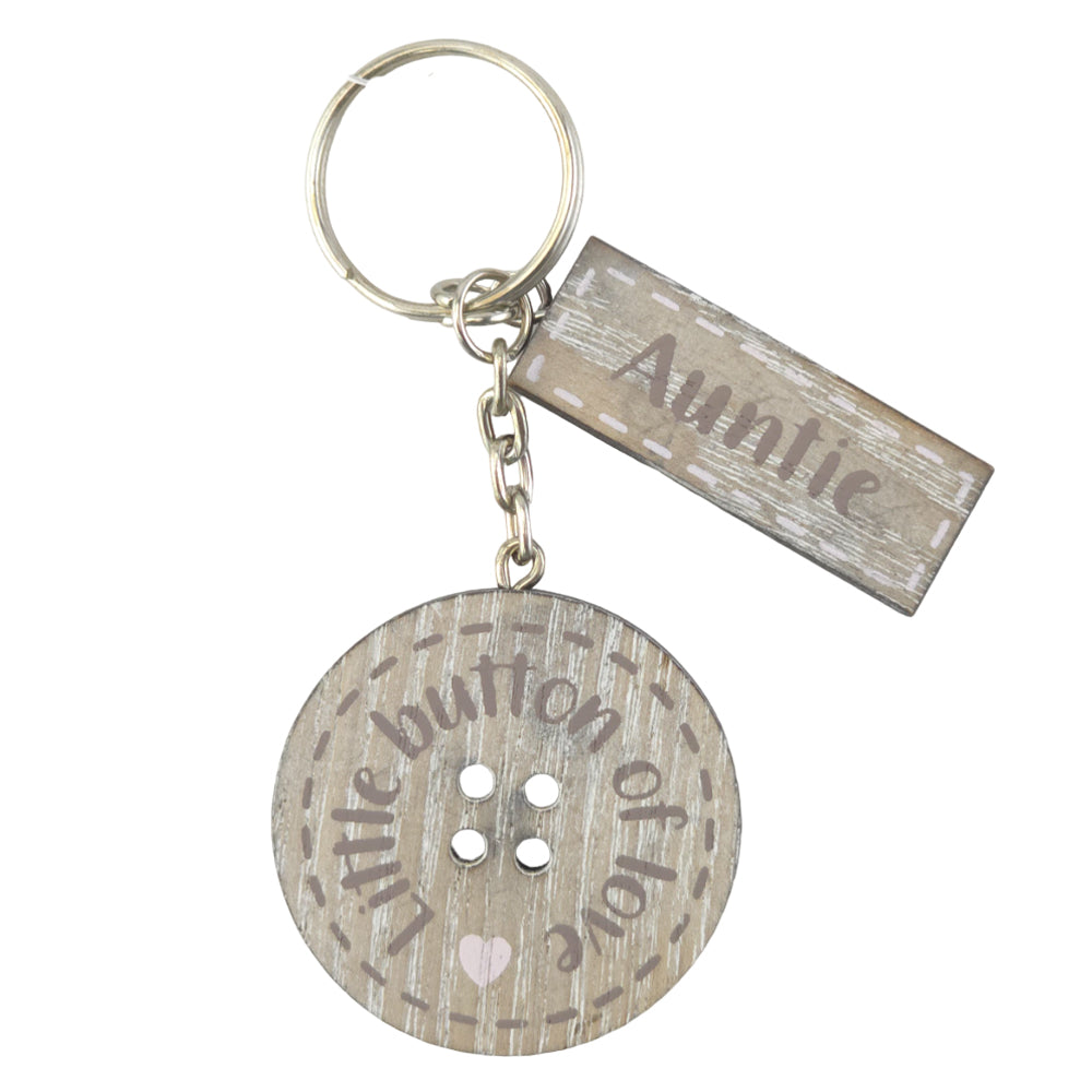 Auntie | Little Button of Love | Wooden Keyring | Mini Gift | Cracker Filler