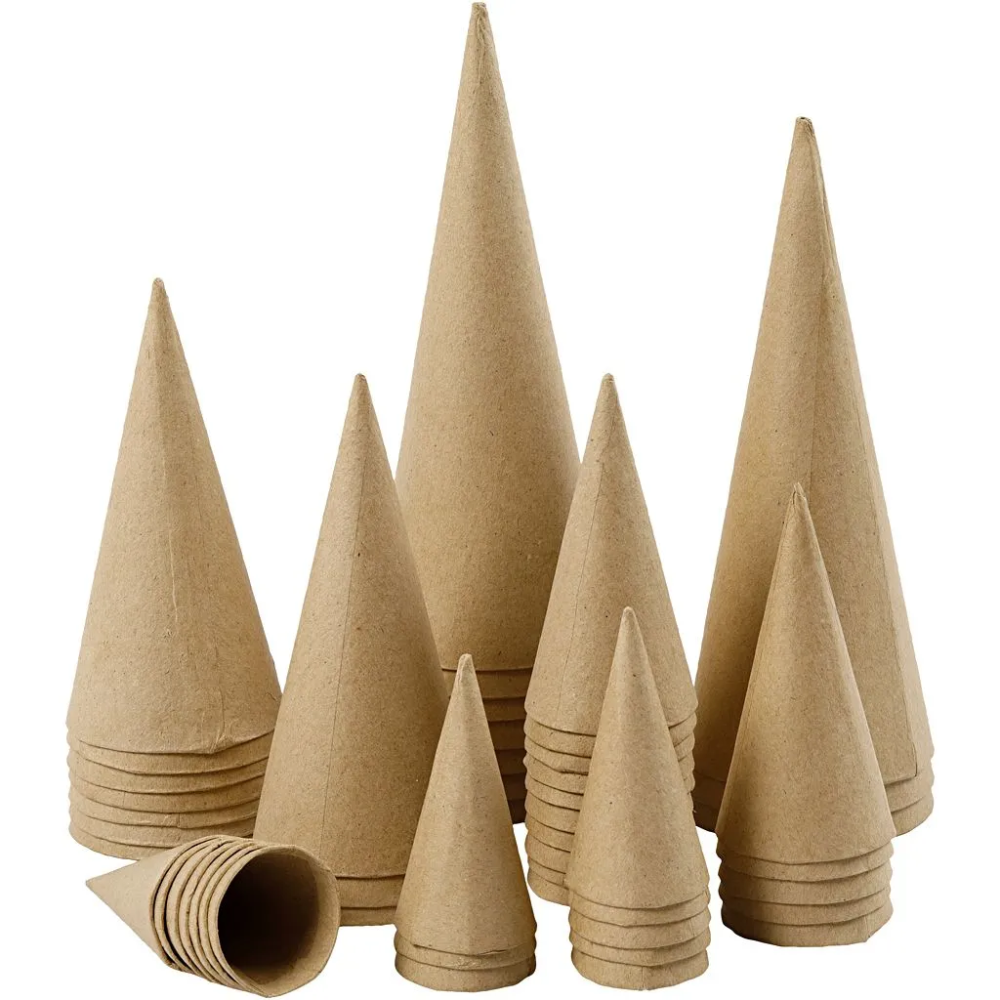 50 Assorted Open & Hollow Paper Mache Cones | Paper Mache Shapes | Papier Mache