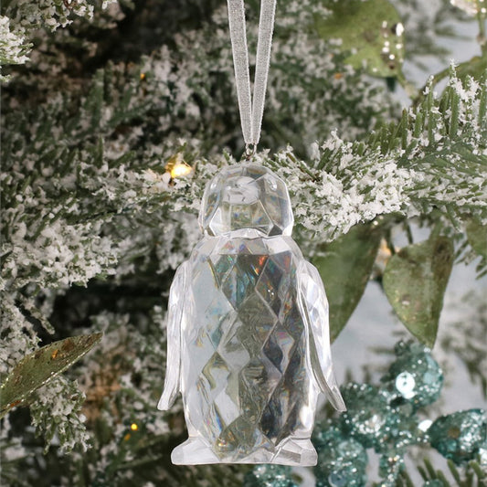 Penguin | Clear Acrylic Hanging Christmas Decoration | 7cm Tall | Gisela Graham