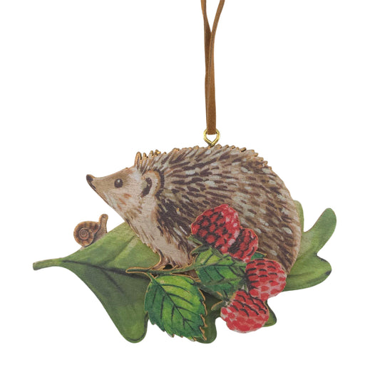 Garden Hedgehog with Berries | Wooden Christmas Tree Decoration | Gisela Graham