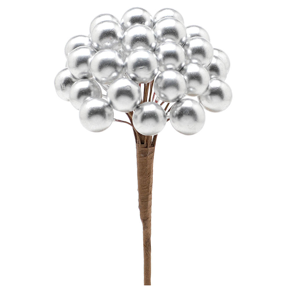 Silver | Berry Mega Cluster Pick | Christmas Floristry & Crafts | 15cm