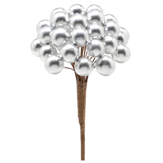 Silver | Berry Mega Cluster Pick | Christmas Floristry & Crafts | 15cm