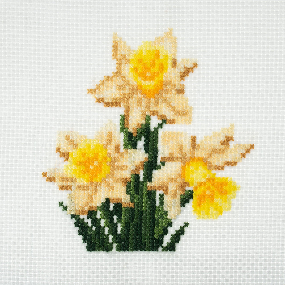 Daffodils | Complete Mini Cross Stitch Kit | 13x13cm