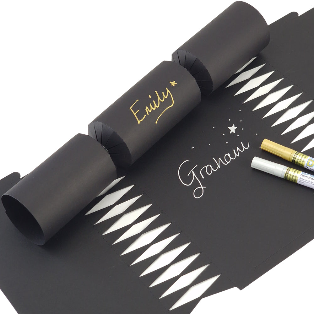 Black | 12 Personalise Your Own Crackers | Make & Fill Your Own | With Pen