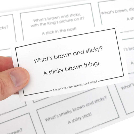 Brown & Sticky Jokes | Sheet of 12 | Make & Fill Your Own Crackers