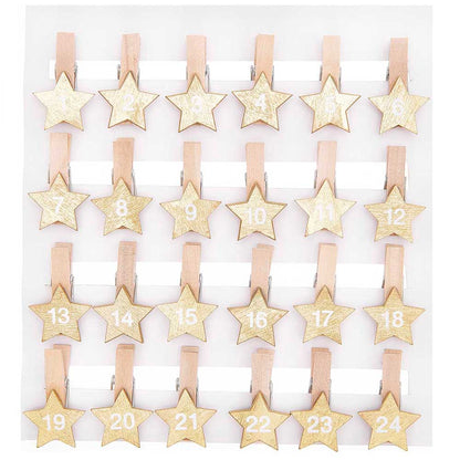 24 Numbered Advent Calendar Pegs with Stars | Make Your Own Calendar