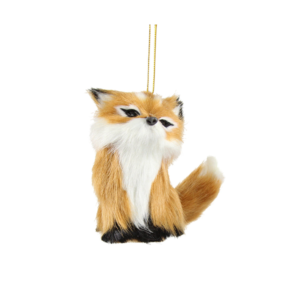 Single 7cm Faux Fur Fox Christmas Tree Bauble Ornament | Gisela Graham