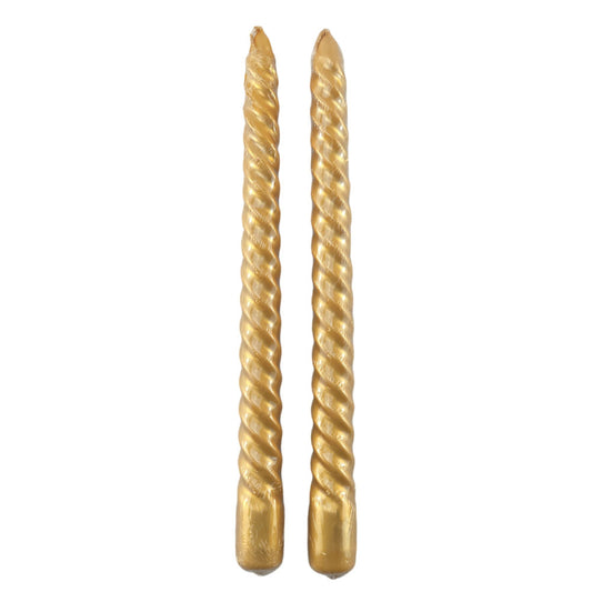 Metallic Gold | Twist Taper Dinner Candles | Box of 2 | Gisela Graham