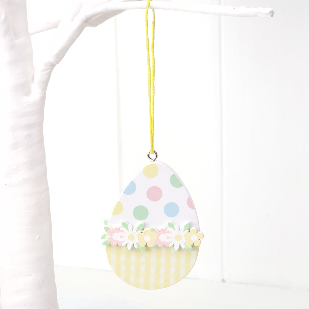 7cm Yellow Dotty Floral Wooden Easter Tree Decoration Hanging Ornament | Gisela Graham