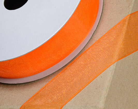 25m Orange 23mm Wide Woven Edge Organza Ribbon for Crafts