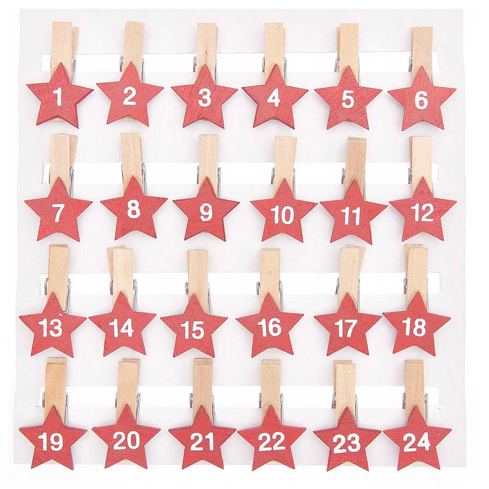 24 Numbered Advent Calendar Pegs with Stars | Make Your Own Calendar