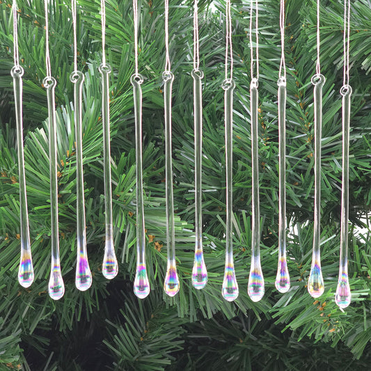 Iridescent | Glass Water Drops | Set of 12 | Christmas Tree Decorations | 12cm