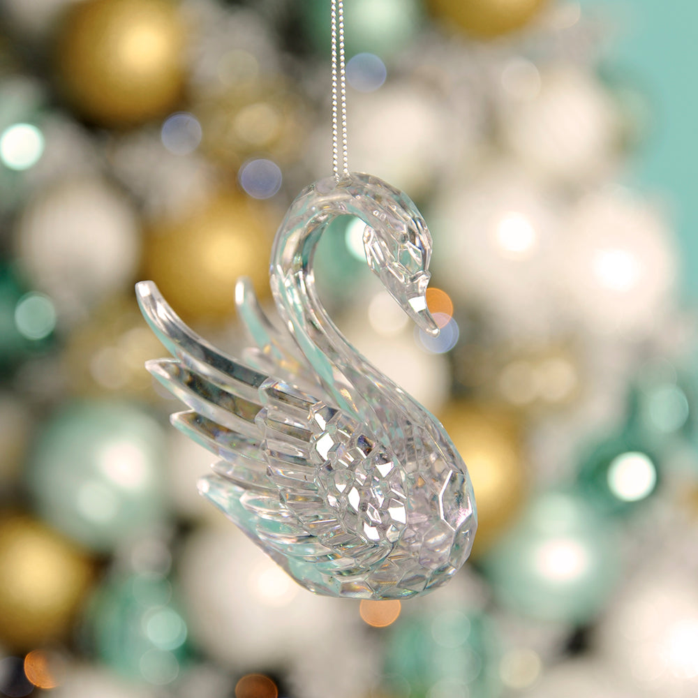 Clear Iridescent Acrylic Swan | Hanging Christmas Tree Decoration | 10cm Tall