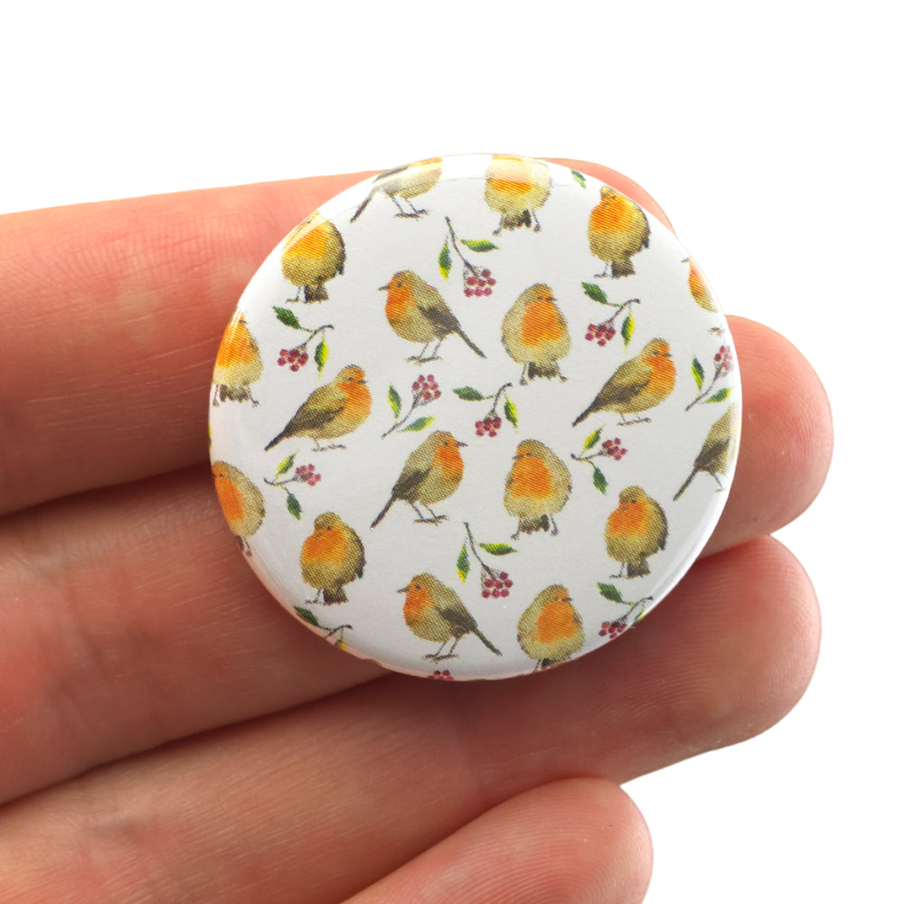 Watercolour Robin | 38mm Button Pin Badge | Mini Gift | Cracker Filler