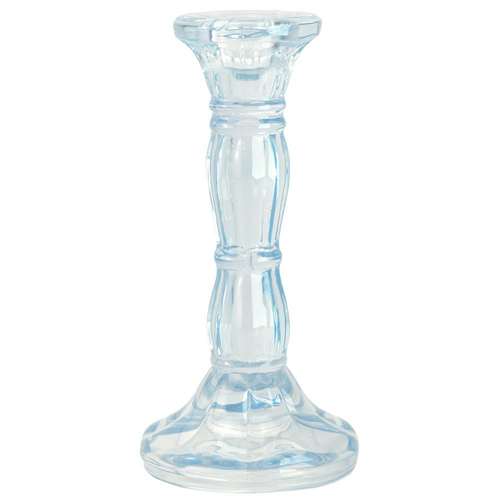 Pastel Blue | 15cm Tall | Moulded Glass Candlestick | Gisela Graham