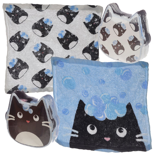 Bathtime Bubbles Cats | Compressed Flannel | Single | Mini Gift | Cracker Filler