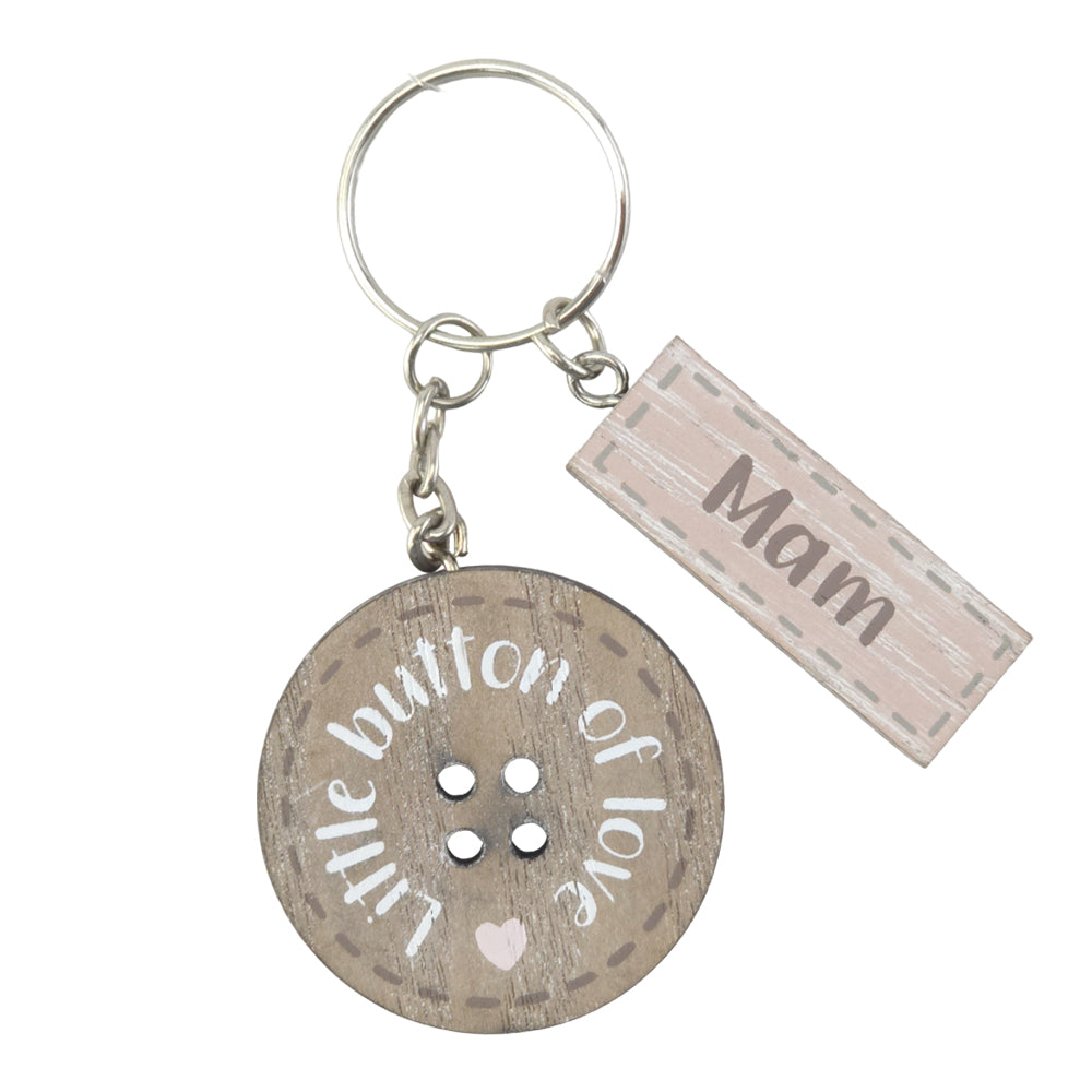 Mam | Little Button of Love | Wooden Keyring | Mini Gift | Cracker Filler