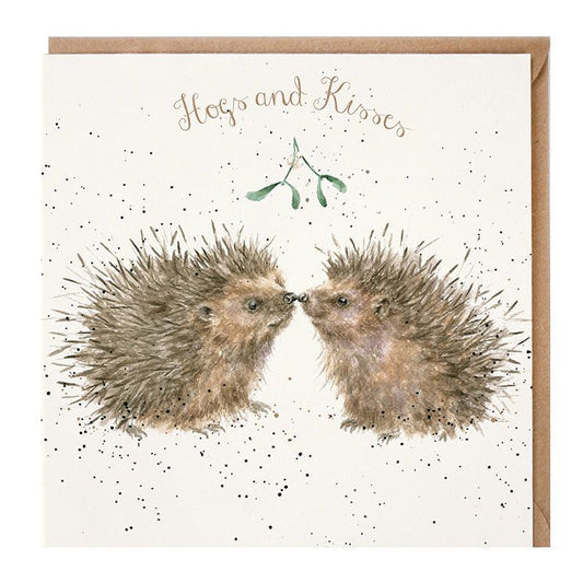 Hogs & Kisses | Hedgehogs | Blank Christmas Card | 15x15cm | Wrendale Designs