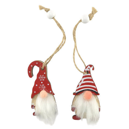 Red Skandi Wooden Hanging Gonk Ornament | Single | 6cm Tall | Mini Gift | Cracker Filler