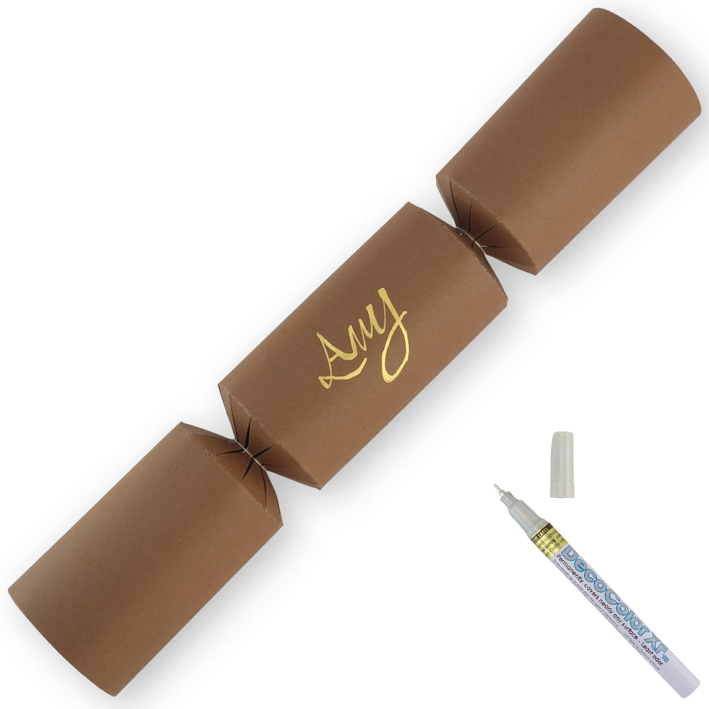 Brown | 12 Personalise Your Own Crackers | Make & Fill Your Own | With Pen