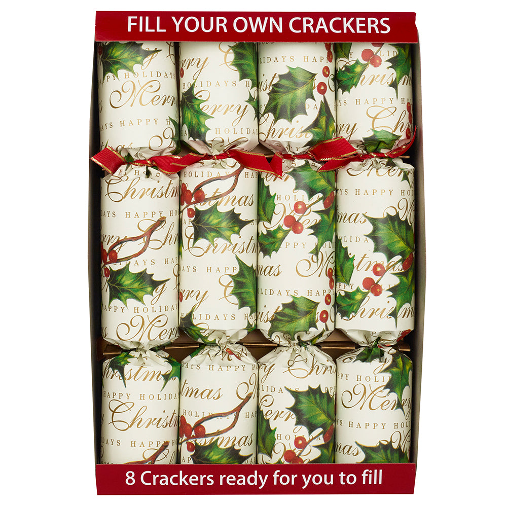 Holly & Berries | 8 Pack | Fill Your Own Christmas Crackers | Ready Made