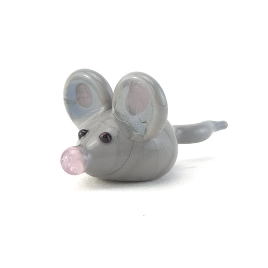 Grey Mouse | Miniature Glass Ornament | 4.5cm Long | Mini Gift | Cracker Filler