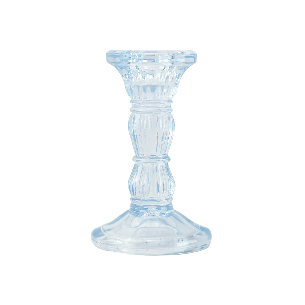 Pastel Blue | 10.5cm Tall | Moulded Glass Candlestick | Gisela Graham