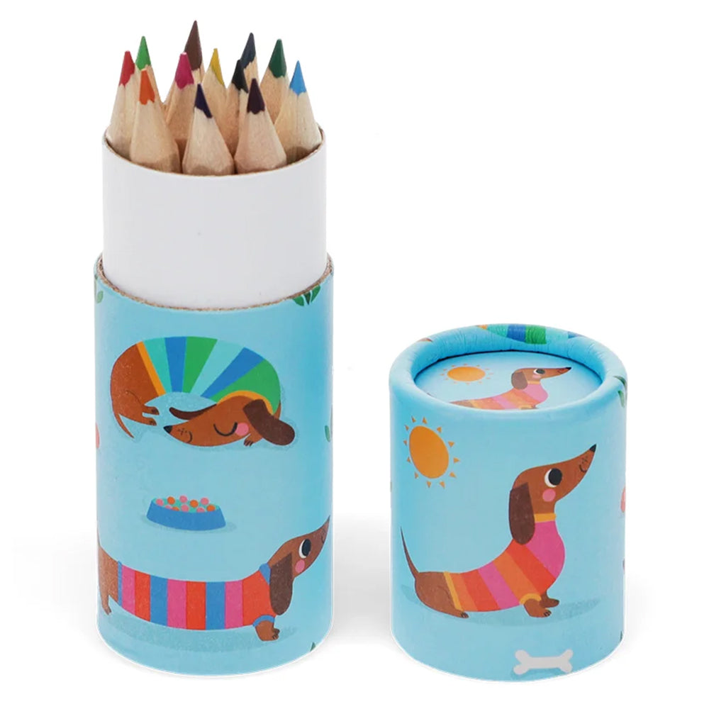 Sausage Dog | Tube of 12 Dachshund Coloured Pencils | Mini Gift | Cracker Filler