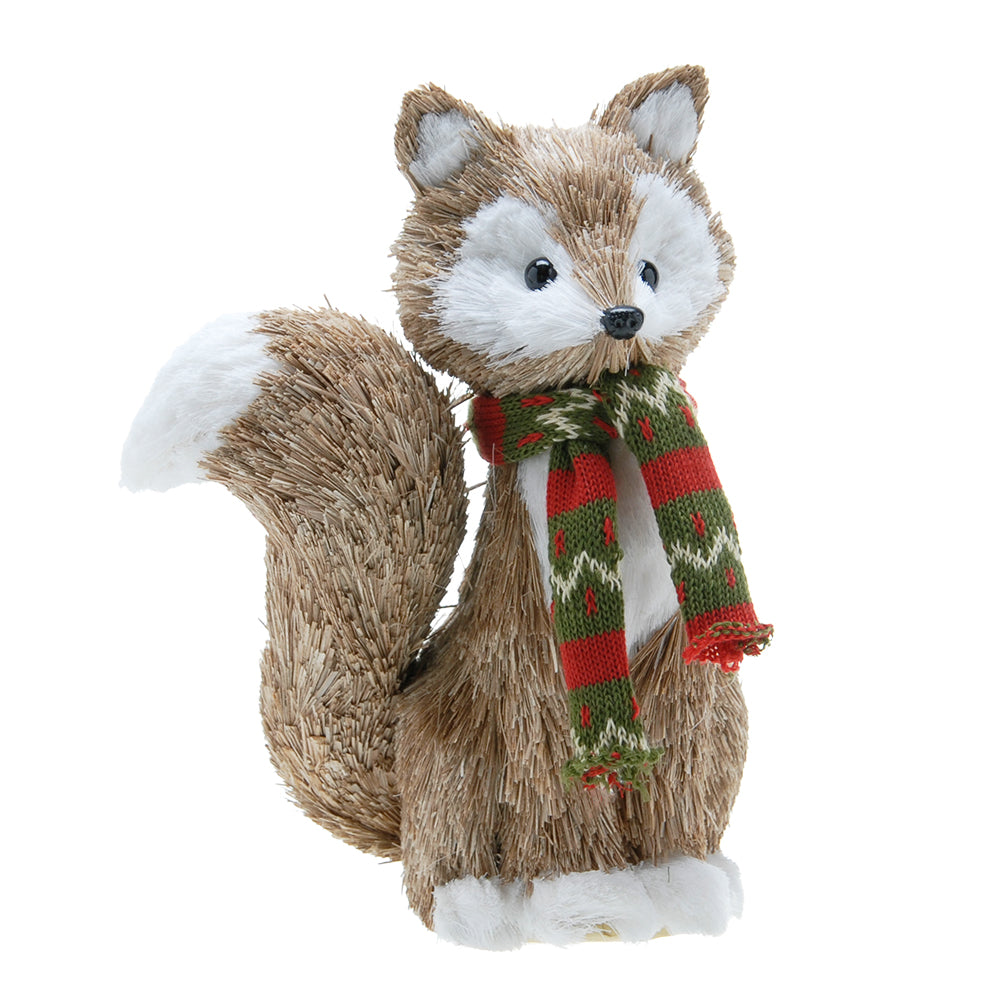 Bristle Fox with Red & Green Scarf | Christmas Ornament | 24cm Tall | Home Décor