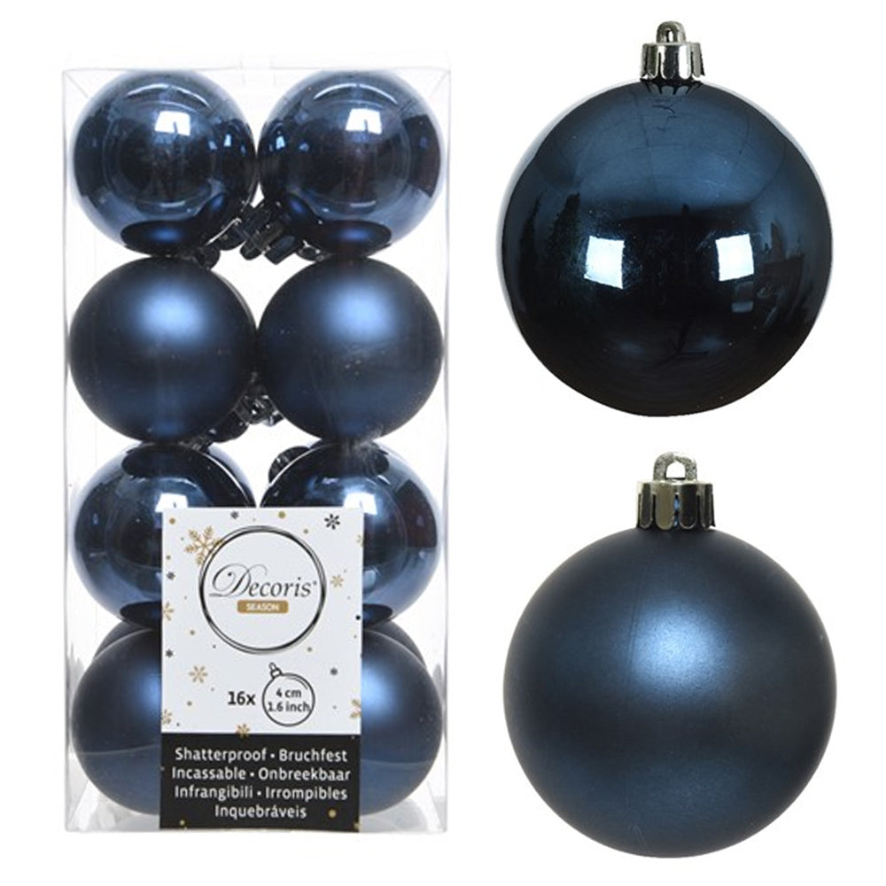 16 Small Night Blue 4cm Shatterproof Christmas Tree Bauble Decorations