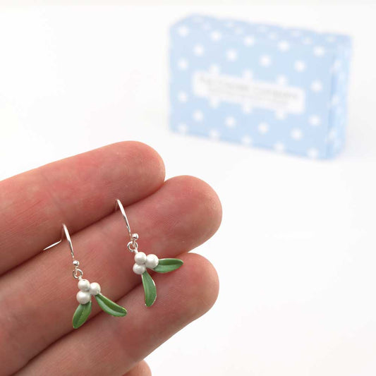 Christmas Mistletoe | Silver Tone Drop Earrings | Mini Gift | Cracker Filler