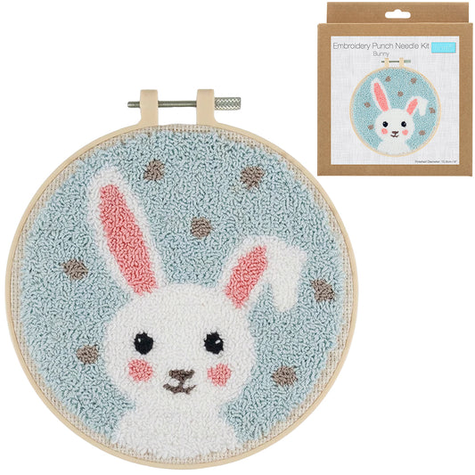 Springtime White Rabbit | Embroidery & Punch Needle Craft Kit | Gift Boxed Set