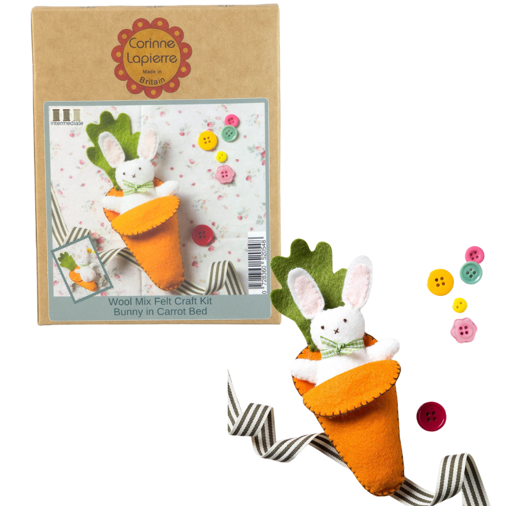 White Rabbit & Carrot Bed | Mini Felt Sewing Kit | Corinne Lapierre