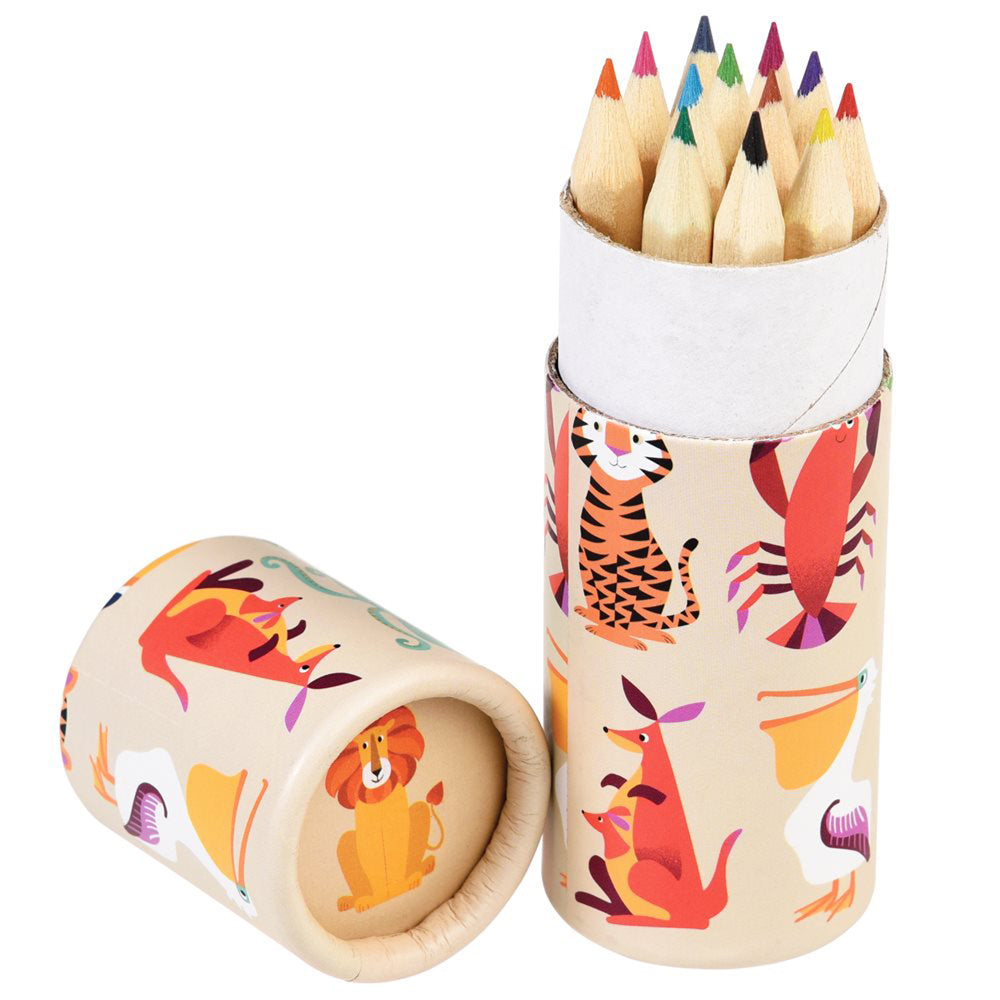 Fun Wild Animals | Tube of 6 Short Coloured Pencils | Mini Gift | Cracker Filler