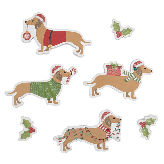 Christmas Dachshund | Papercraft Embellishments | 7 Pieces