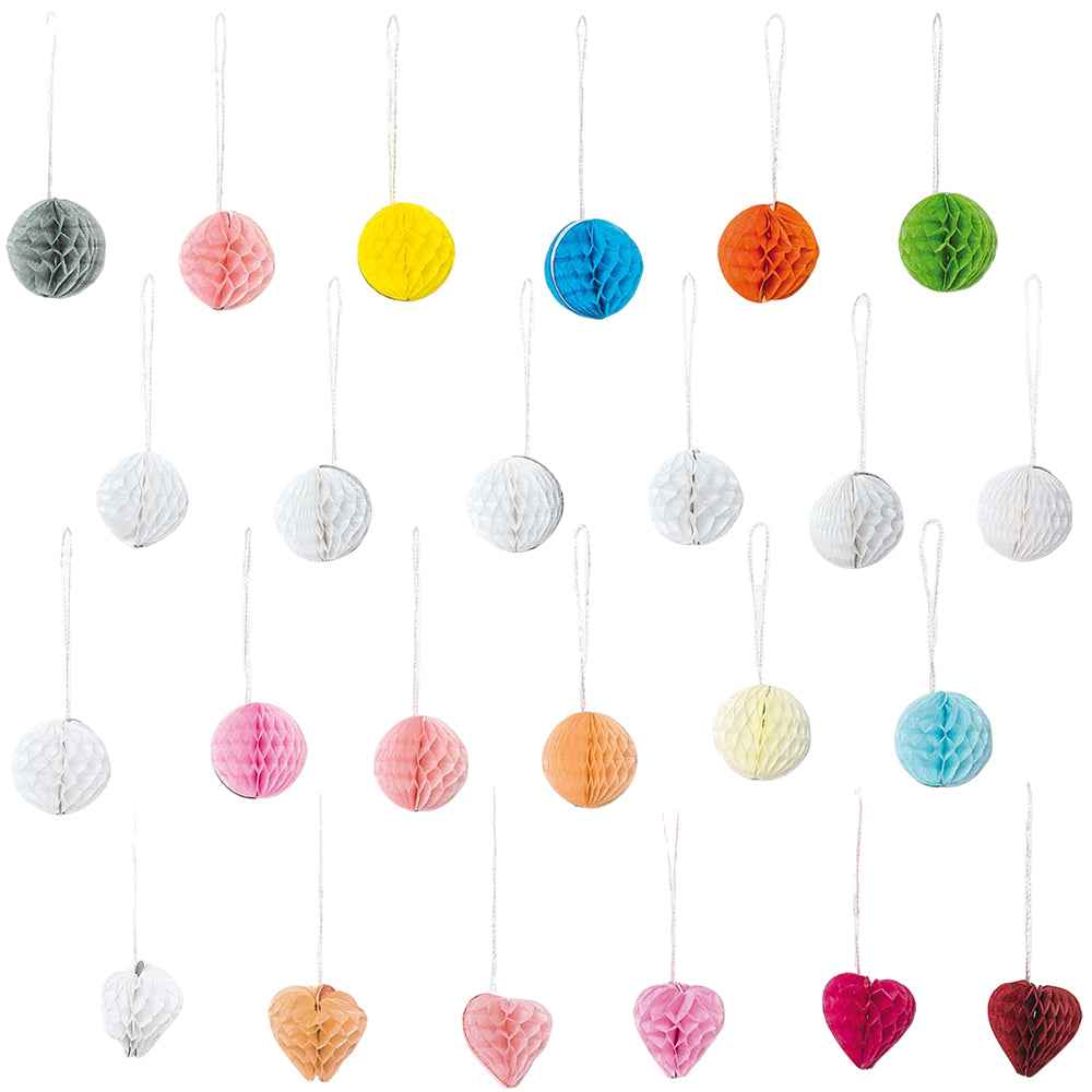 Mini Honeycomb Paper Balls or Hearts Decorations | Pack of 6 | Cracker Fillers