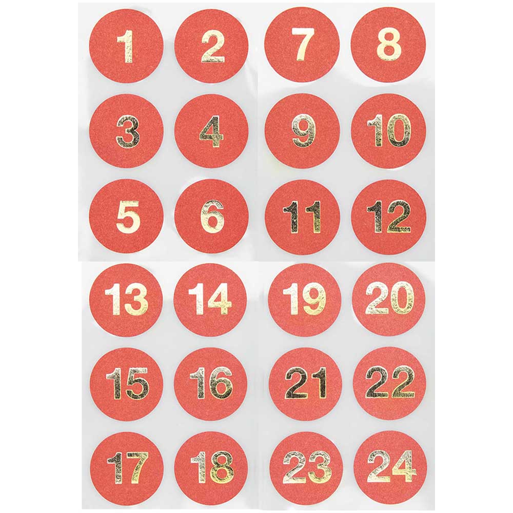 24 Advent Calendar Stickers | With Foil Numbers | 3cm Wide