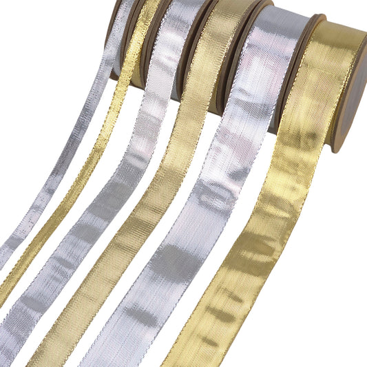 Gold or Silver | Metallic Ribbon | 7mm, 15mm or 25mm Wide | 5m Reel