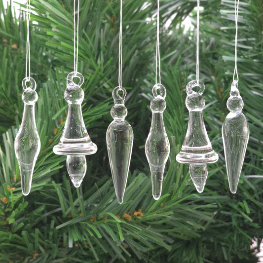 Smooth Solid Glass Hanging Christmas Tree Decorations | 60mm | Set of 6