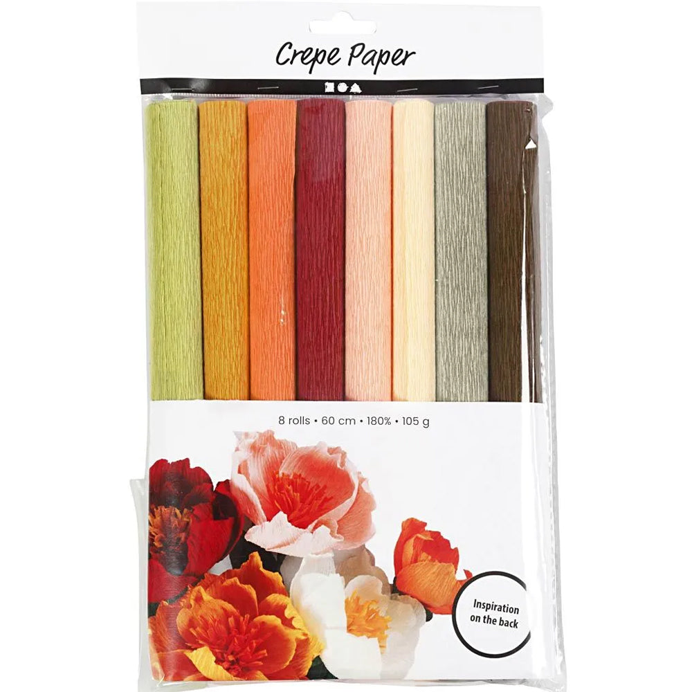 8 Rolls 25cm x 60cm Crepe | Paper Flower Making | Natural Colours