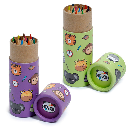 Cute Zoo | Tube of Pencil Crayons for Kids | Single | Mini Gift | Cracker Filler