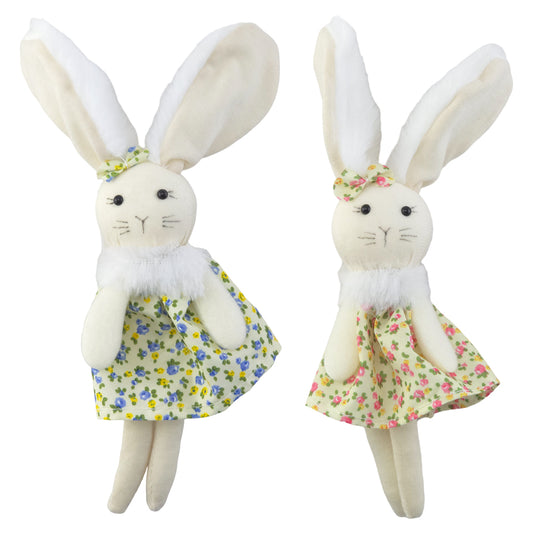 Cute Calico Hanging Bunny | Pretty Floral Dress | Easter & Spring Home Décor