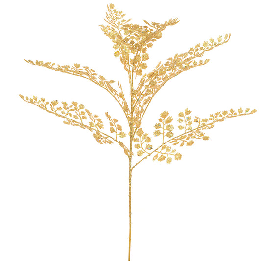 55cm Glittered Gold Maidenhair Fern Stem | Christmas Floristry & Crafts