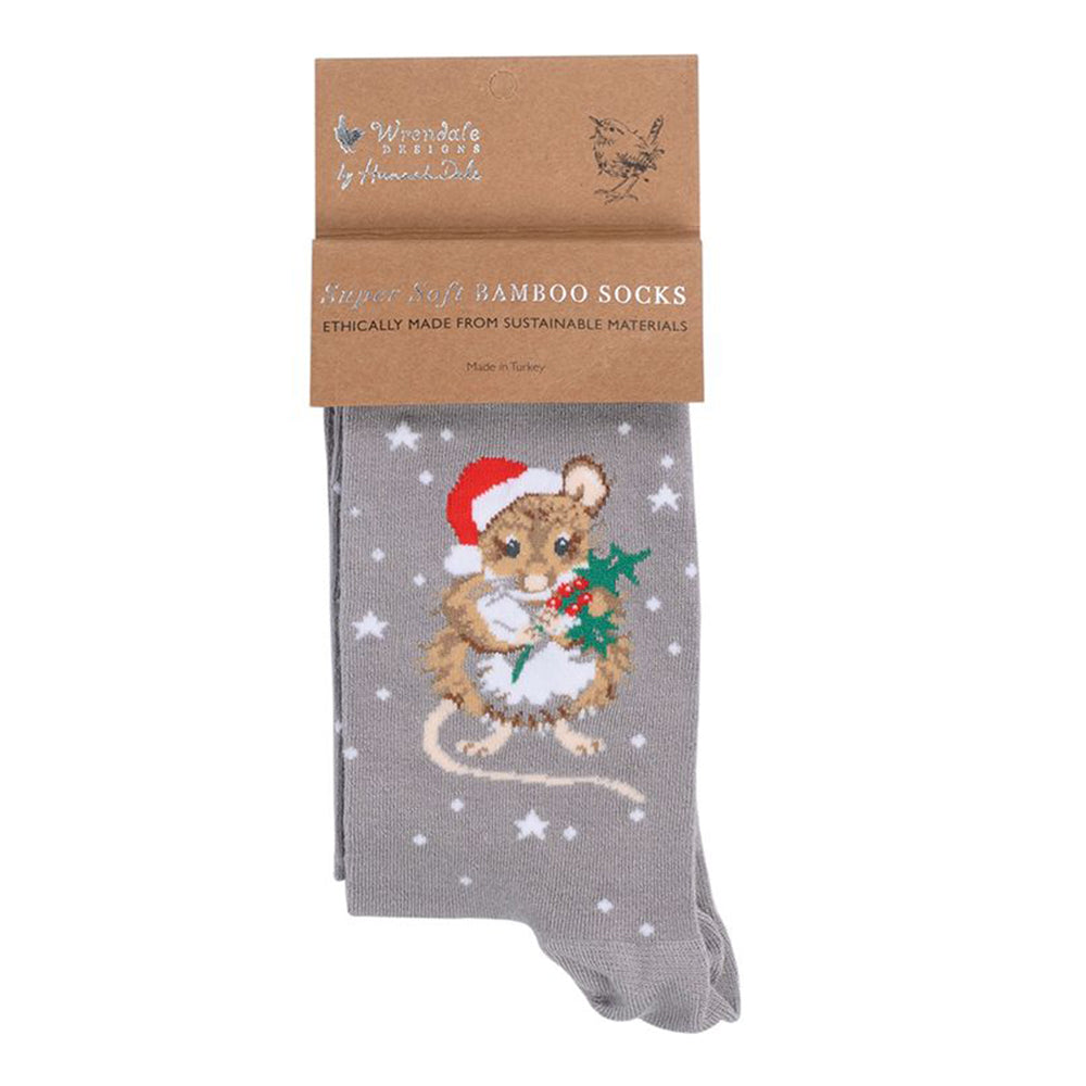 Christmas Mouse | Ladies Supersoft Bamboo Socks | One Size | Wrendale Designs