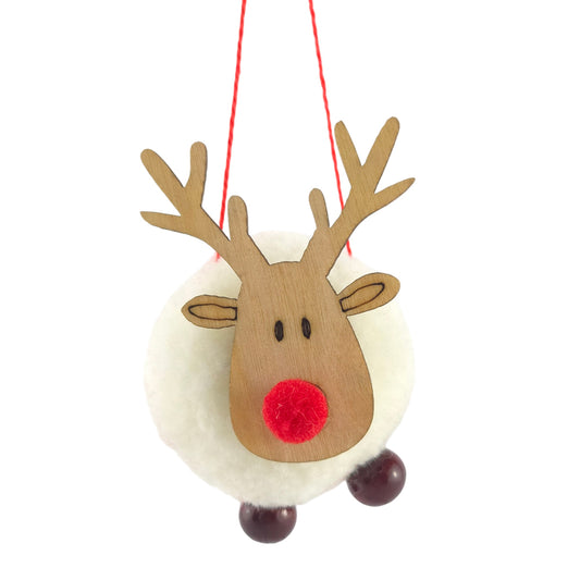 White Pom Rudolph | Christmas Tree Decoration | Red or White | Cracker Filler